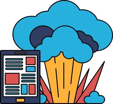A tablet is shown next to a cloud of smoke Stock Illustration