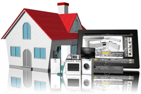 Tablet Smartphone Domotic kitchen - 3D illustration Stock Illustration
