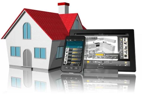 Tablet Smartphone Domotic kitchen - 3D illustration 스톡 일러스트
