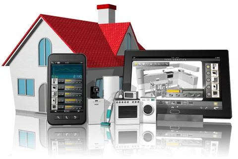 Tablet Smartphone Domotic kitchen - 3D illustration Illustrazione stock
