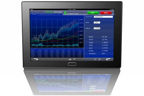 Tablet Software Banking and Finance - 3D illustration. Illustrazione stock
