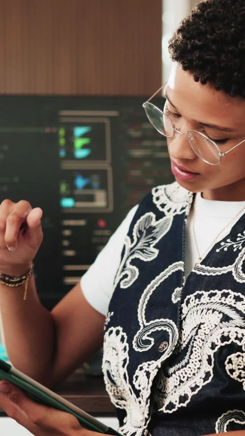 Tablet, software engineer and computer with woman in office for web developer Vídeo Stock 342238078