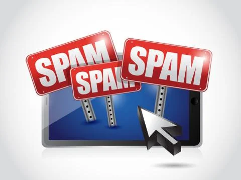 Tablet with a spam message illustration design over white Stock Illustration