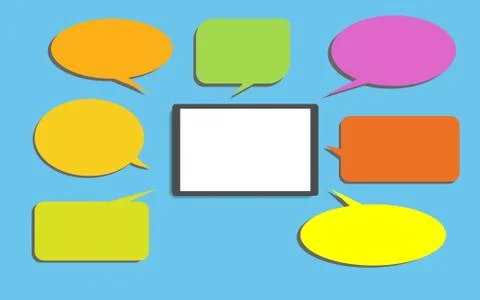 Tablet with speech bubble flat design modern vector illustration concept. Stock Illustration