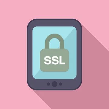 Tablet SSL certificate icon flat vector. Secure website Ilustración de archivo