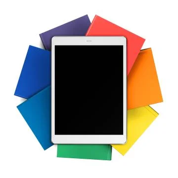 Tablet on a stack of books in the form of flower mockup イラスト素材