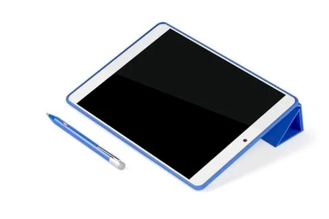 Tablet on stand and digital pen Stock Illustration