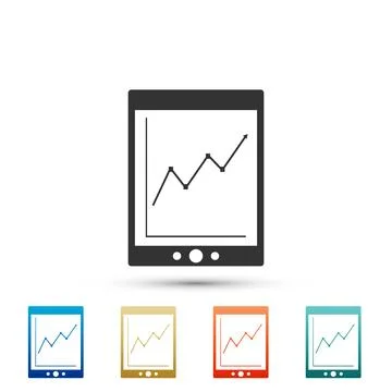 Tablet with statistic graph chart icon isolated on white background. Financ.. 스톡 일러스트