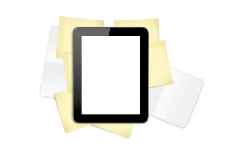 Tablet on sticky posts and note books Stock Photos