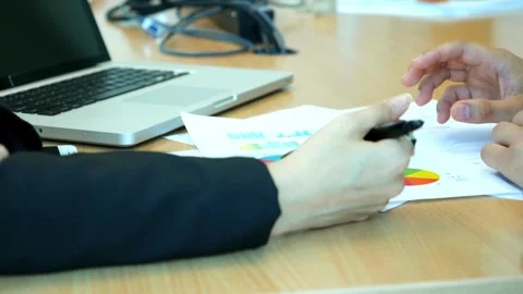 Tablet, strategy and documents with hands of business people in meeting for 스톡 동영상 334654437