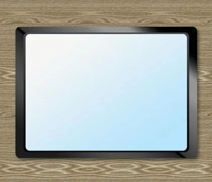 Tablet on the table wooden Stock Illustration