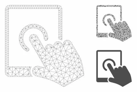 Tablet Tap Vector Mesh Carcass Model and Triangle Mosaic Icon Stock Illustration