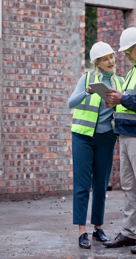 Tablet, team and management on construction site for engineer, inspection and Stock Footage 340960523