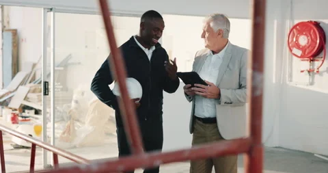 Tablet, team and planning at construction site for maintenance evaluation Stock Footage 341460570