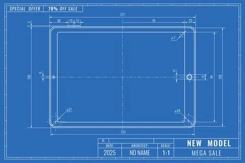 Tablet as technical blueprint drawing. Device sale technical outline concep.. Illustrazione stock