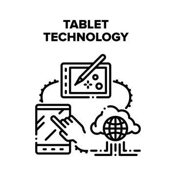 Tablet Technology Device Vector Black Illustration 스톡 일러스트
