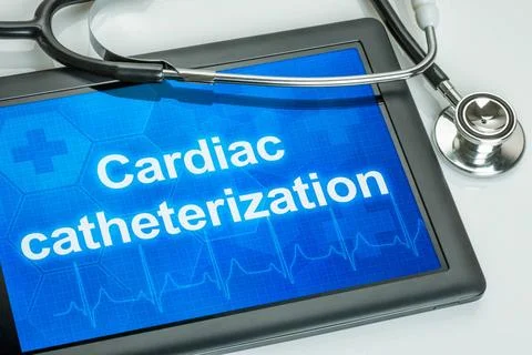 Tablet with the text Cardiac catheterization on the display Tablet with th... Stock Photos