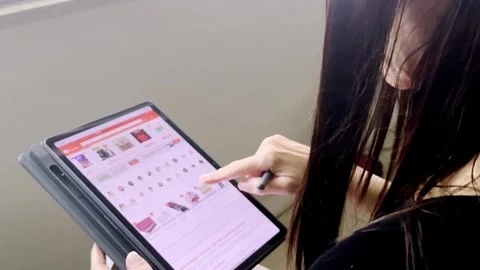 Tablet Touchscreens, Digital Technologies, Online Internet Browsing Stock Footage 337430006