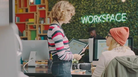 Tablet, training or data with a business woman team in a startup or eco friendly Stock Footage 224282782