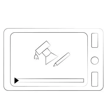 Tablet with a training video in black and white Stock Illustration