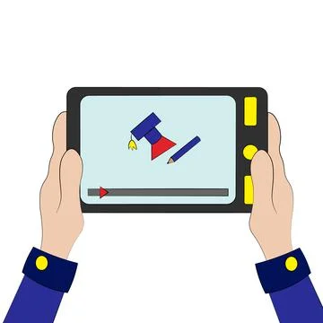 Tablet with a training video in your hands in color Illustrazione stock
