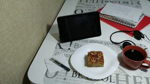 Tablet with turned off screen in cafe Stock Footage 103139783