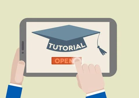 Tablet Tutorial minimalistic illustration of a tablet computer with tutori... Foto stock