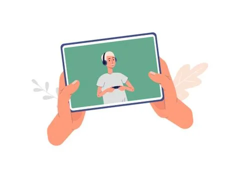 Tablet with tutorial or video review on screen flat vector illustration isolated Illustrazione stock