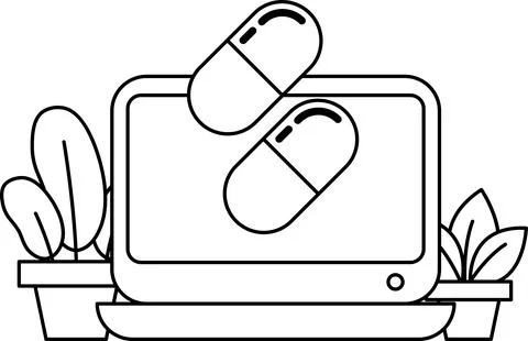 A tablet with two pills on it Illustrazione stock