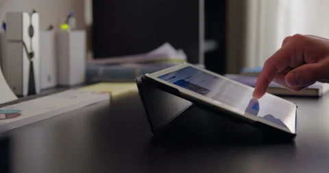 Tablet typing close up slowmotion 4k Vídeo Stock 64236153