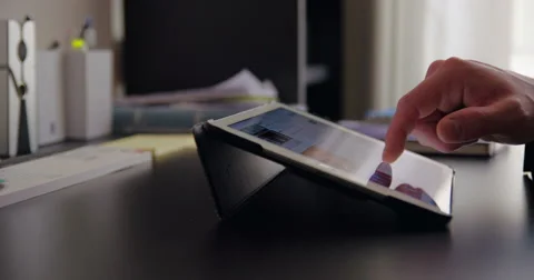 Tablet typing close up slowmotion 4k Stock Footage 64236188
