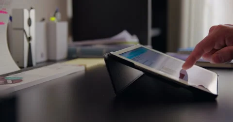 Tablet typing close up slowmotion 4k Stock Footage 64236317