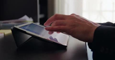 Tablet typing close up slowmotion 4k Stock Footage 64236665