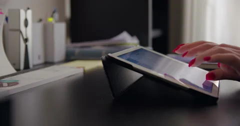 Tablet typing close up slowmotion 4k Stock Footage 64236882