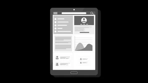 Tablet ui dashboard mockup animated, Tablet mockup UI layout showing profil.. Stock Footage 334762425