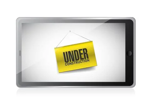 Tablet with an under construction hanging banner illustration design Illustrazione stock