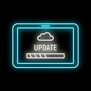 Tablet updating software in glowing neon style Stockillustratie