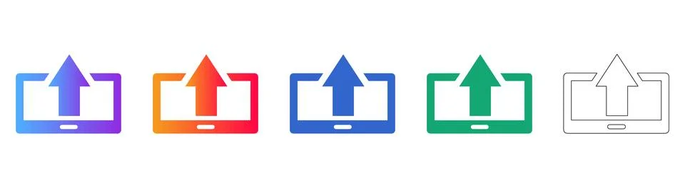 Tablet Upload Icon Set in Colorful Gradients and Line Art Stock Illustration