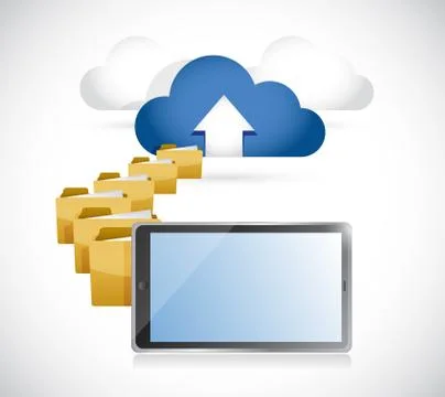 Tablet uploading info to cloud. cloud computing Illustrazione stock