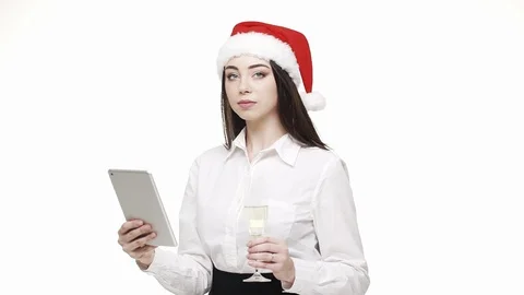Tablet video call waving hand in the office indoors smiling young business woman Stock Footage 91493251