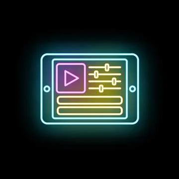 Tablet video editing application with colorful glowing neon effect 스톡 일러스트