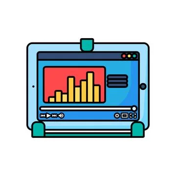 Tablet video player screen bar chart outline vector isolated icon 스톡 일러스트