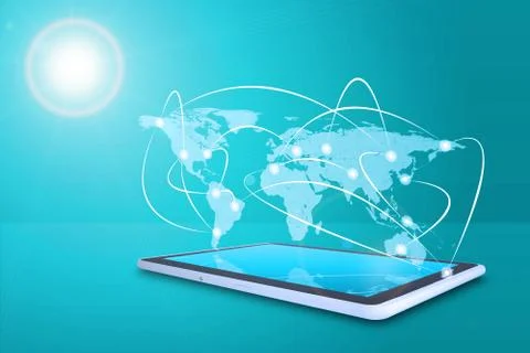 Tablet with virtual world map Stock-Illustration