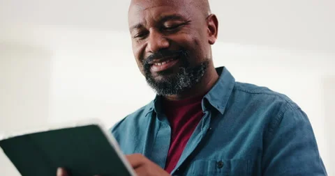 Tablet, vision and black man in office for business, problem solving or low Stock Footage 323277431