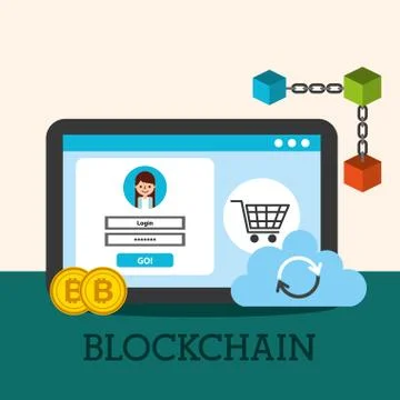 Tablet wallet digital cloud data bitcoin blockchain Stock Illustration