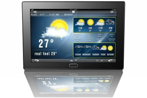 Tablet weather application - 3D illustration 스톡 일러스트