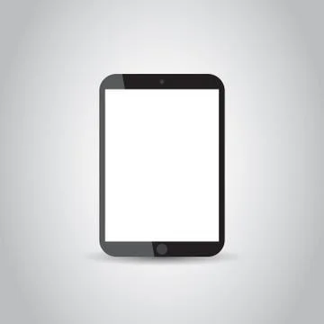Tablet with white screen flat icon. Computer vector illustration on grey back Stock Illustration