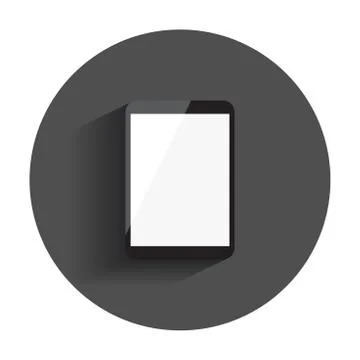 Tablet with white screen flat icon. Computer realistic vector illustration wi Illustrazione stock