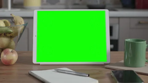 Tablet on Wooden Table in Kitchen Interior Vídeo Stock 151005982