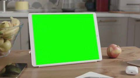 Tablet on Wooden Table in Kitchen Interior Stock Footage 151187621